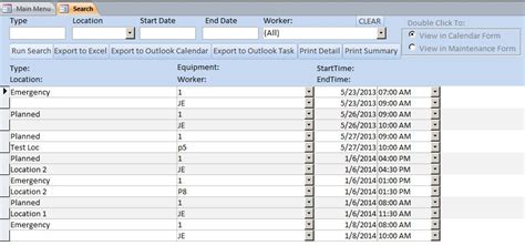 Microsoft Access Equipment Maintenance Log Tracking