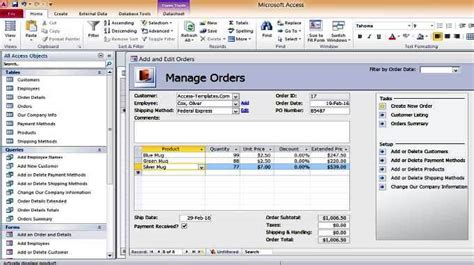Access Inventory Order Shipment Management Database