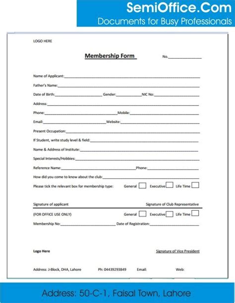 Membership Form Template Word And Excel
