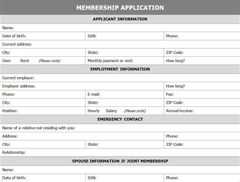 Membership Application Form Application For Membership Form