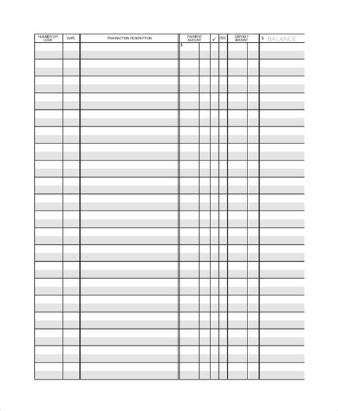 Sample Check Register Template Free Sample Example