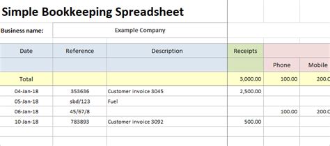 Simple Bookkeeping Spreadsheet Double Entry Bookkeeping