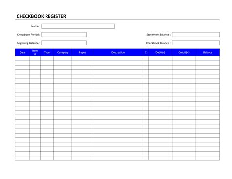 Checkbook Register Template
