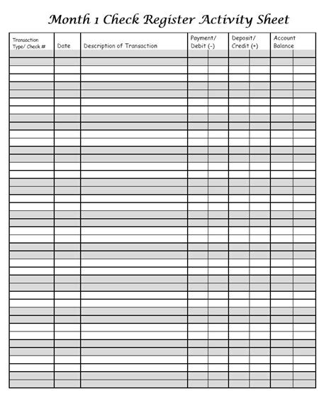 Checkbook Register Template Printable One Sheet Sample