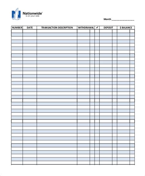 Sample Check Register Template Free Sample Example