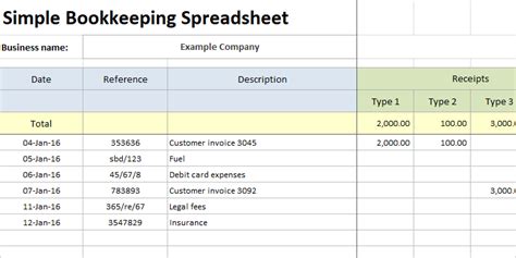 Simple Bookkeeping Spreadsheet Double Entry Bookkeeping