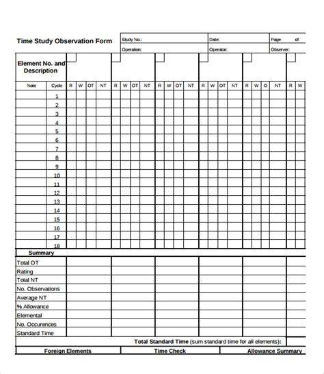 FREE Sample Time Study Templates In PDF
