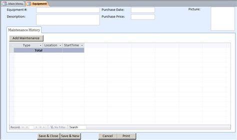 Equipment Maintenance Log Tracking Database Template