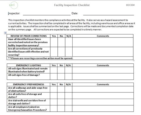 Facility Maintenance Checklist Template Format Word And