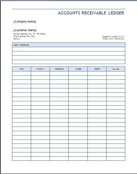 Accounts Receivable Ledger Template Blue Layouts