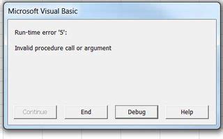 Excel Run Time Error Invalid Procedure Call Or