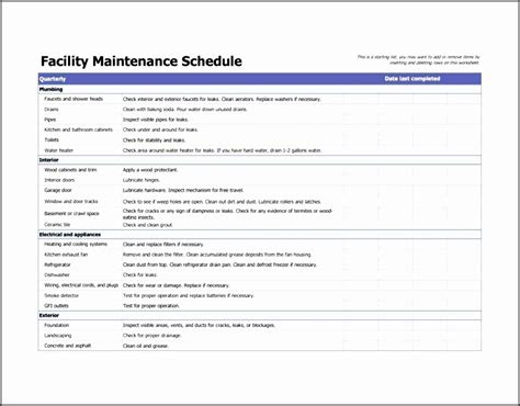 Facility Maintenance Checklist Template