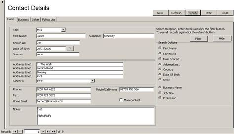 Access Database Contact Manager Record Your Personal And