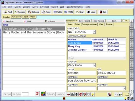 Free School Class Library Database Template For Organizer