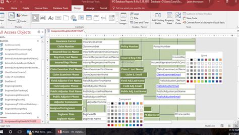 MS ACCESS Right Click In A Form And Several Windows