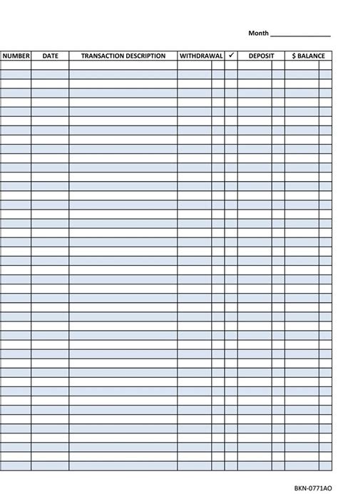 Free Blank Business Checkbook Register Template Excel