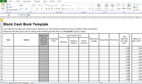 Blank Cash Book Template For Business Excel TMP