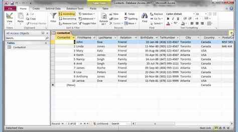 Microsoft Access Part Table Filter Sort