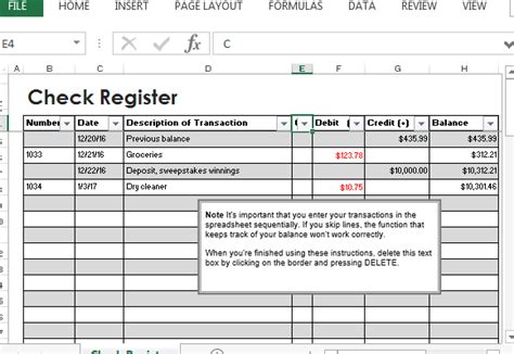 Check Register Template For Excel