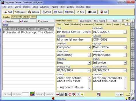 Free Asset Organizer Simple Database Template For