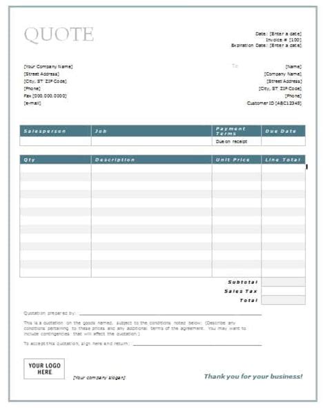 Free Word Quote Templates Free Quotation Templates