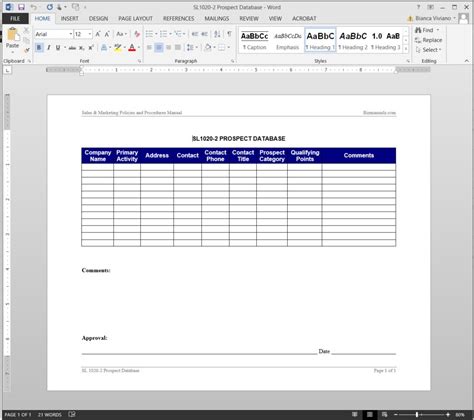 Prospect Database Template