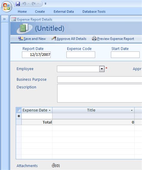Expense Reporting Database Microsoft Access Template
