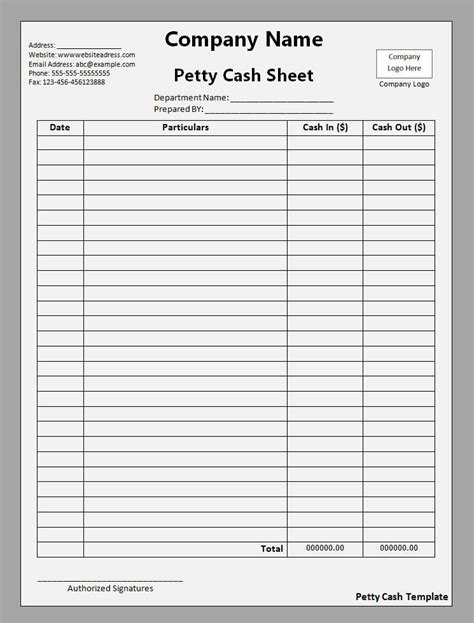Petty Cash Template Templates Printable Free Memo