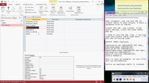 MS Access SQL Create Table Statement YouTube