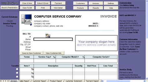 Computer Service Invoice Template Invoice Manager For Excel