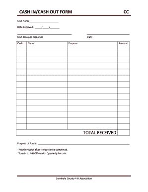 Fillable Online Seminolecountyfl CASH IN CASH OUT FORM CC