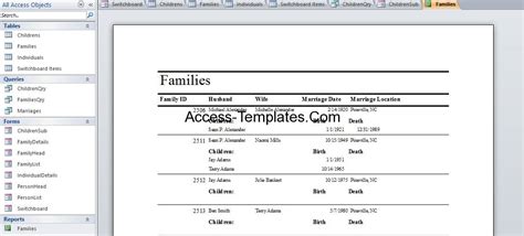 Family Tree Template Genealogy For Microsoft Access