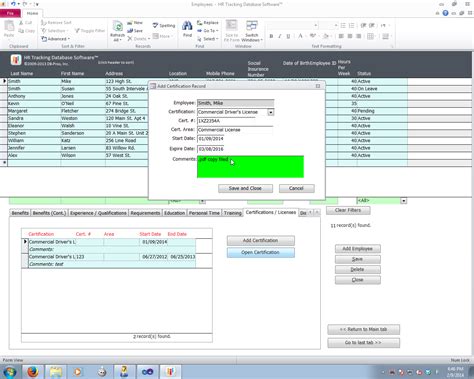DB Pros HR Tracking Database Software Screenshots By