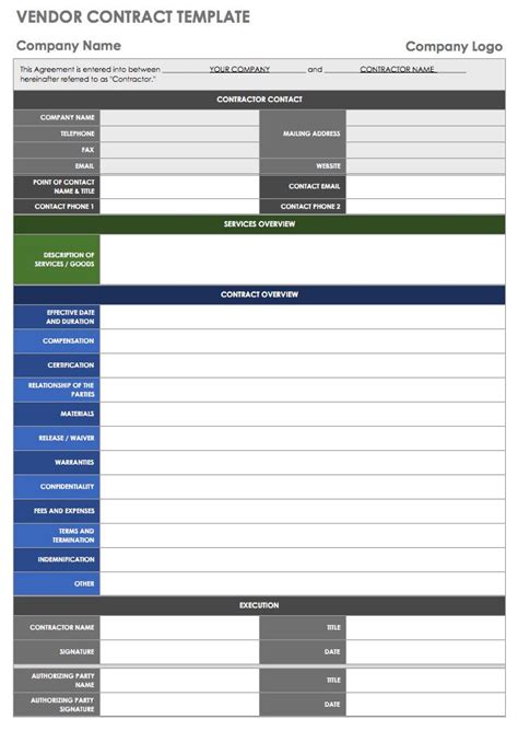 Free Vendor Templates Smartsheet
