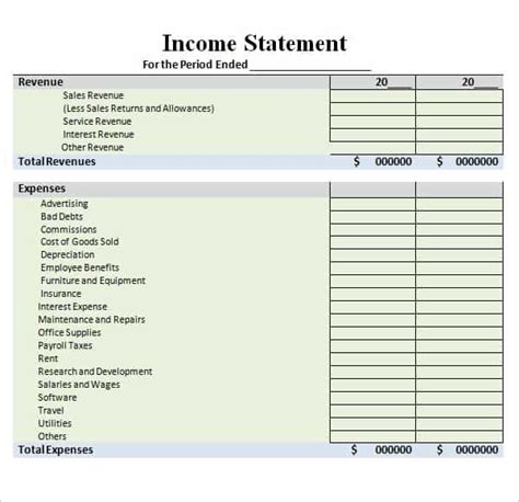 Free Income Statement Templates Word Excel Sheet PDF