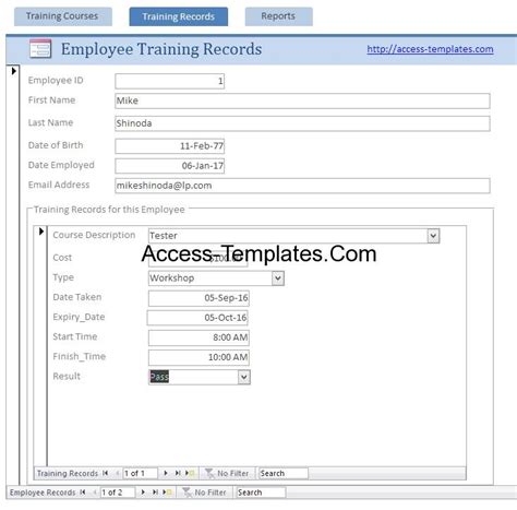 Training Records Access Database And Templates