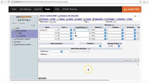 Courses Table In A College Database MySQL Phpmyadmin YouTube