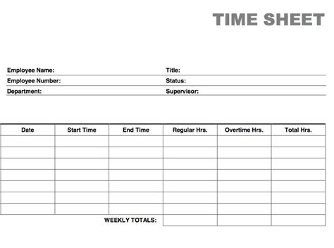 Blank Printable Time Card