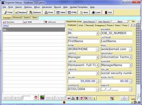 Free Personnel Employee Database Template For Organizer
