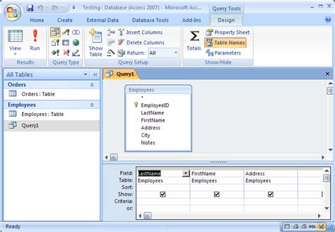 MS Access Open A Query In Design View
