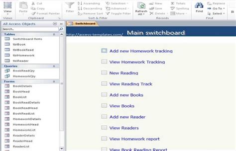 Access Book Reading And Homework Tracking Database