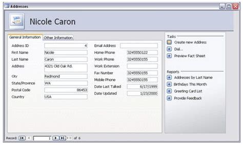 Access Address Book Database Template Templates
