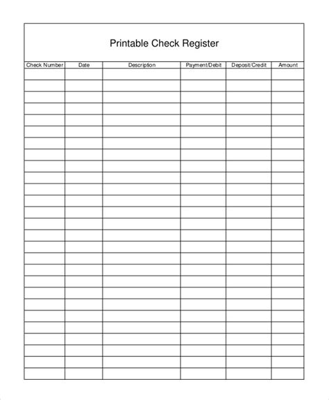 Sample Check Register Template Free Sample Example