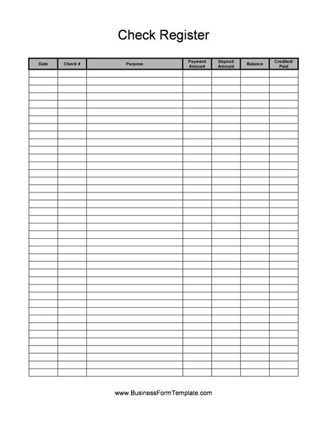 Checkbook Register Templates Free Printable