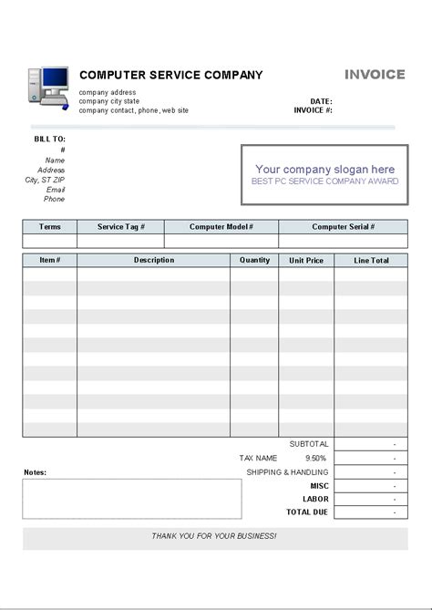 Computer Service Invoice Template Invoice Manager For Excel
