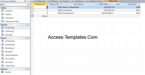 Family Tree Template Genealogy For Microsoft Access