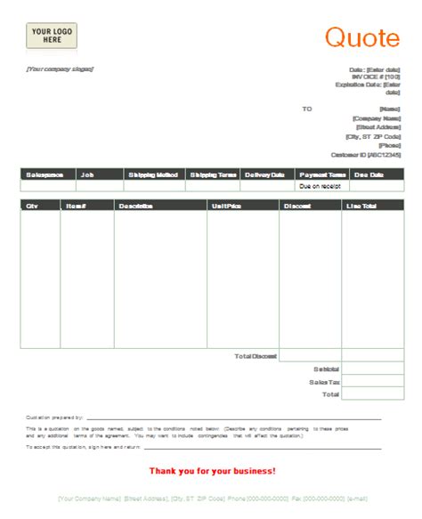 Microsoft Word Templates Quotation Template