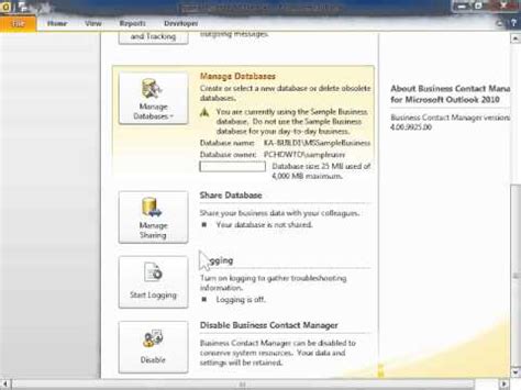 Outlook Understand Business Contact Manager Database