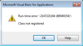 Class Not Registered Run Time Error