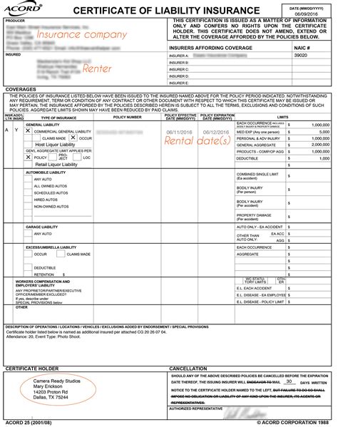 What Is A Certificate Of Insurance Camera Ready Studios